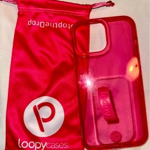 iPhone 13 Pro Max loopy neon pink phone case.